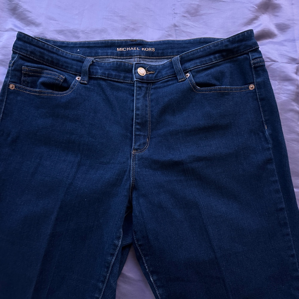 Women’s Michael Kors Izzy Skinny Jeans Cutoff Bottom Dark Wash Size 14